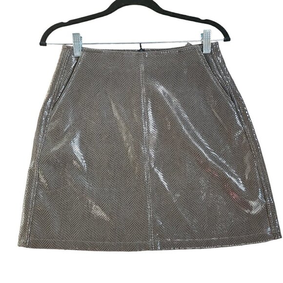 MOLLY BRACKET KHAKI GREEN SNAKEPRINT FAUX LEATHER SKIRT - Picture 5 of 9